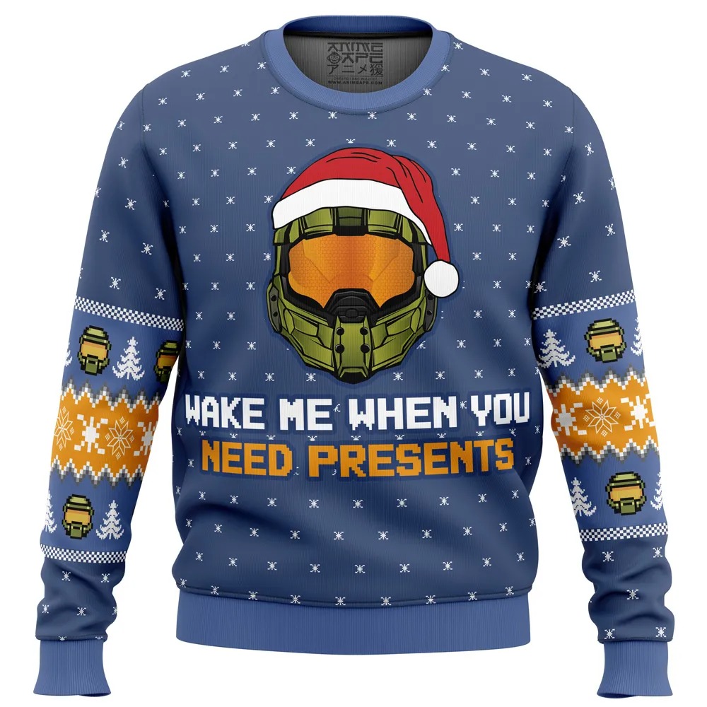 Wake Me When You Need Presents Halo All Over Print Hoodie 3D Zip Hoodie 3D Ugly Christmas Sweater 3D Fleece Hoodie