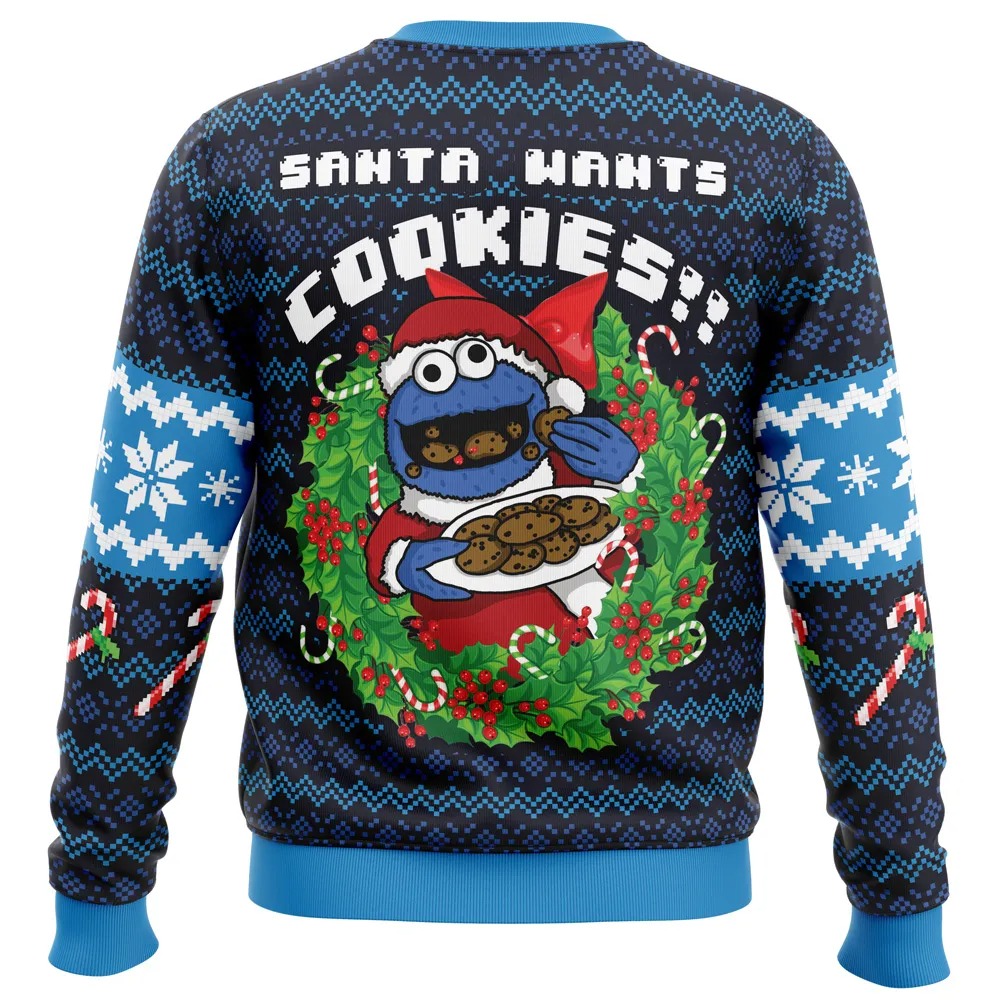 Santa's Cookies Cookie Monster All Over Print Hoodie 3D Zip Hoodie 3D Ugly Christmas Sweater 3D Fleece Hoodie