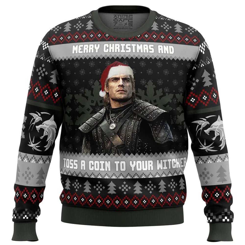 Santa Witcher The Witcher All Over Print Hoodie 3D Zip Hoodie 3D Ugly Christmas Sweater 3D Fleece Hoodie