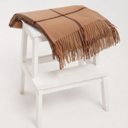 Blanket with baby camel down tassels Red-chocolate-coral 200 cm ( 78.74") X 150 cm ( 59.06")
