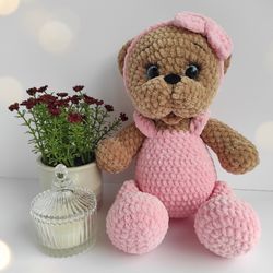 Knitted pink teddy bear