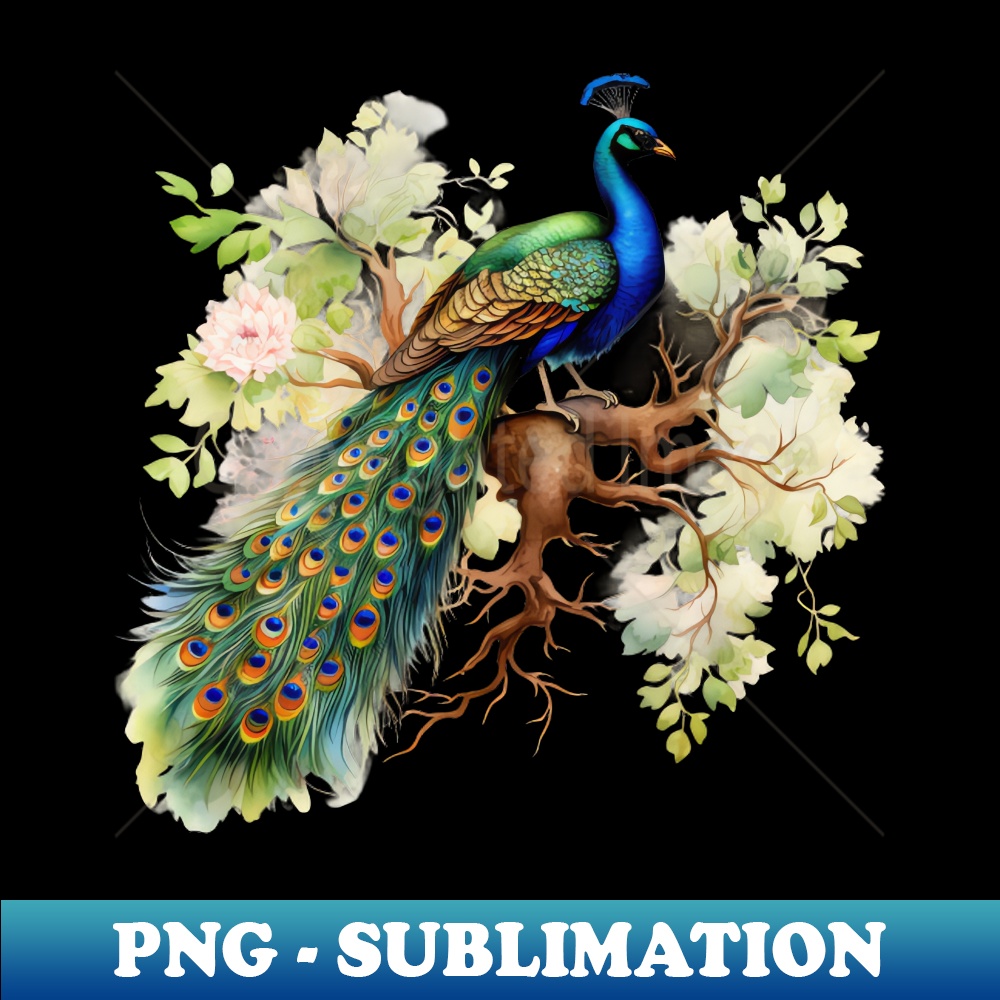 YD-20231101-4643_Colorful Peacock Bird On A Tree Branch With Flowers 1853.jpg