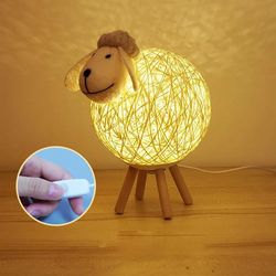 Bedside Decor Animals Table Lamp, LED Little Sheep Night Light Hand-woven Lampshade , decorative and eye caught object