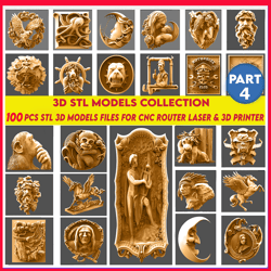 part 4,100 pcs 3d stl models collection, wall decor, stl file for cnc router engraver, carving machine, relief, artcam