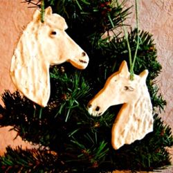 Set of 2. Ceramic Horse Ornament. Cristmas tree pottery