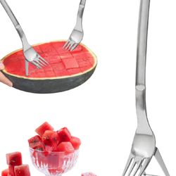 1 pcs stainless steel watermelon slicer & cutter- 2-in-1 watermelon carving fork tool