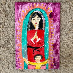 Our Lady Guadalupe Painting 4x6 Canvas Original Artwork Acrylic Wall Art NEW