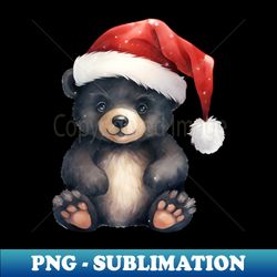 Black Bear in Santa Hat - Exclusive PNG Sublimation Download - Add a Festive Touch to Every Day