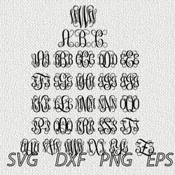 monogram interlocking vine font svg png jpeg dxf digital cut vector files for silhouette studio cricut design