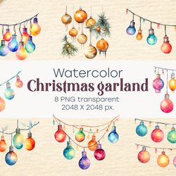 christmas garland with balls. png, clipart.