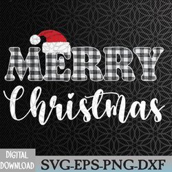 merry christmas buffalo plaid black and white santa hat xmas svg, eps, png, dxf, digital download