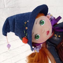 Interior doll little witch, gift for collector, Halloween gift, handmade doll