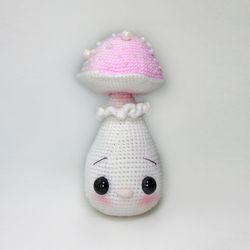 Mushroom is a decorative figurine Crocheted mushroom boy with beads Cute mushroom Cottagecore