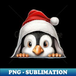 Christmas Peeking Baby Penguin - Decorative Sublimation PNG File - Vibrant and Eye-Catching Typography