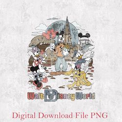 retro walt disney world png, mickey and friend, disneyland png, disney family png, magic kingdom png, disney world png