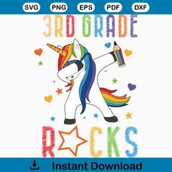 3rd grade rock svg, 100th days svg, back to school svg, unicorn svg, students svg, school svg, teachers svg, unicorn dab