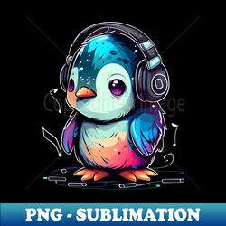 Baby Penguin with Headphones - Instant PNG Sublimation Download - Perfect for Personalization
