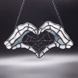 Gothic Stained Glass Spider Web Suncatcher, Gothic Decor Heart Shaped Skeleton Hands Stained Glass, Gothic Home Decor