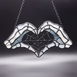 gothic stained glass spider web suncatcher, gothic decor heart shaped skeleton hands stained glass, gothic home decor