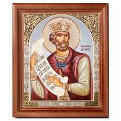 Saint David the Prophet | Lithography print in wooden frame covered with glass | Size: 16 x 13 x 2 cm (6" x 5")