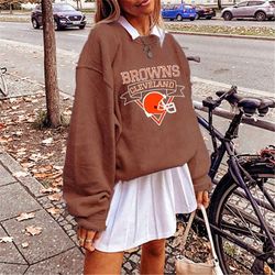 brown vintage cleveland browns crewneck  retro football mens & womens sweatshirt  throwback 70s, 80s, 90s style