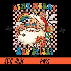groovy christmas stay merry and bright png, santa xmas holiday png