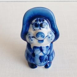 gzhel porcelain animal figurine little figurines porcelain piggy blue hand painted folk art blue ceramic decor