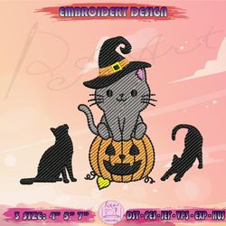 witch cat embroidery design, pumpkin cute cat embroidery, pumpkin embroidery, halloween embroidery design, machine embroidery designs