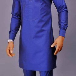 Mens Blue Ankara Outfit,African men clothing, prom suit, senator wear, Free DHL shipping