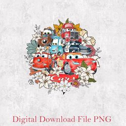 vintage disney pixar cars floral png, lightning mcqueen png, cars movie characters png, disney cars png, disney trip png