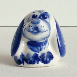 gzhel porcelain animal figurine little figurines russian porcelain dog blue hand painted blue ceramic decor