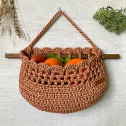 Handmade Boho Hanging Basket for Fruits Vegetables Small Items Christmas Gift Idea Kitchen Wall Decor