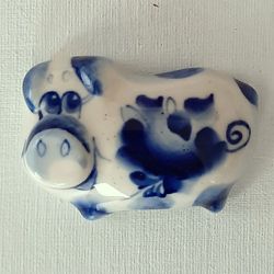 Porcelain pig Gzhel figurine Porcelain magnets fridge handmade painting white and blue porcelain inexpensive gifts