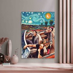frida van gogh dali car, starry night painting, van gogh painting, wall art canvas, modern art,salvador dali wall decor,