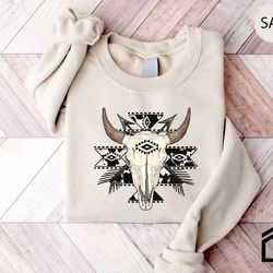 cow skull shirt, western aztec bull skull shirt, rodeo t-shirt,country shirt, boho cow skull, western gift, cowgirl shir