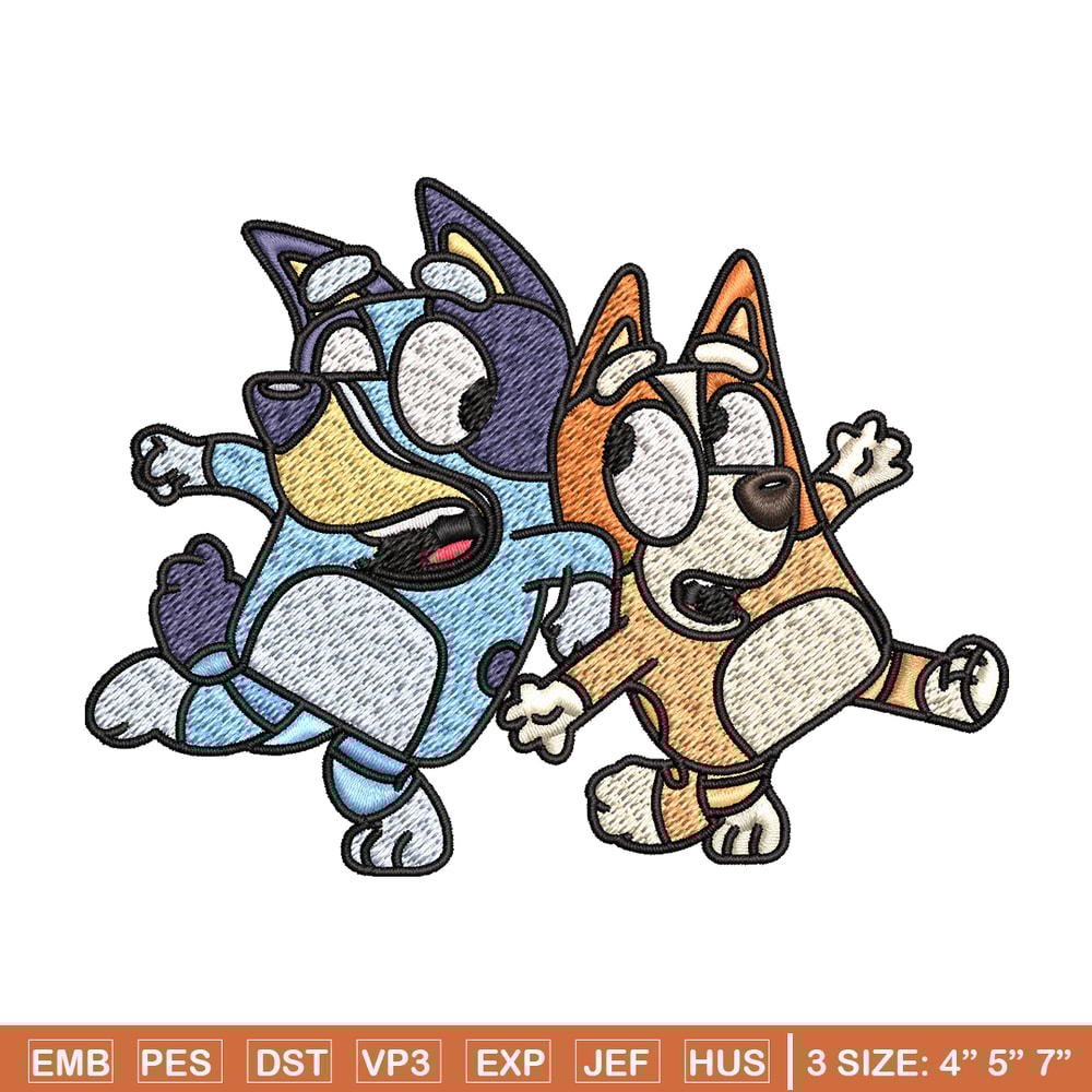 Bingo and Bluey Embroidery, Bluey Embroidery, Embroidery File, cartoon design, cartoon shirt, Digital download..jpg