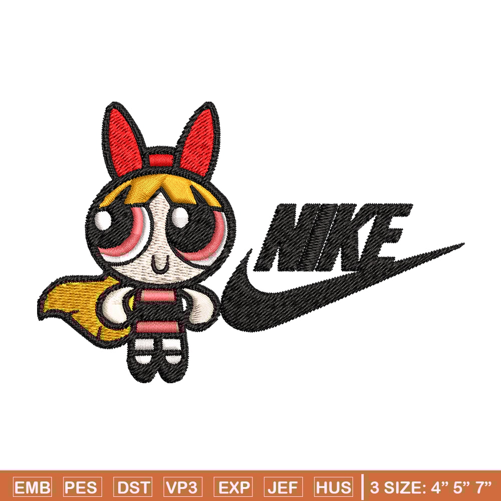 Blossom Nike Embroidery design, Powerpuff Girls cartoon Embroidery, Nike design, Embroidery file, Instant download..jpg