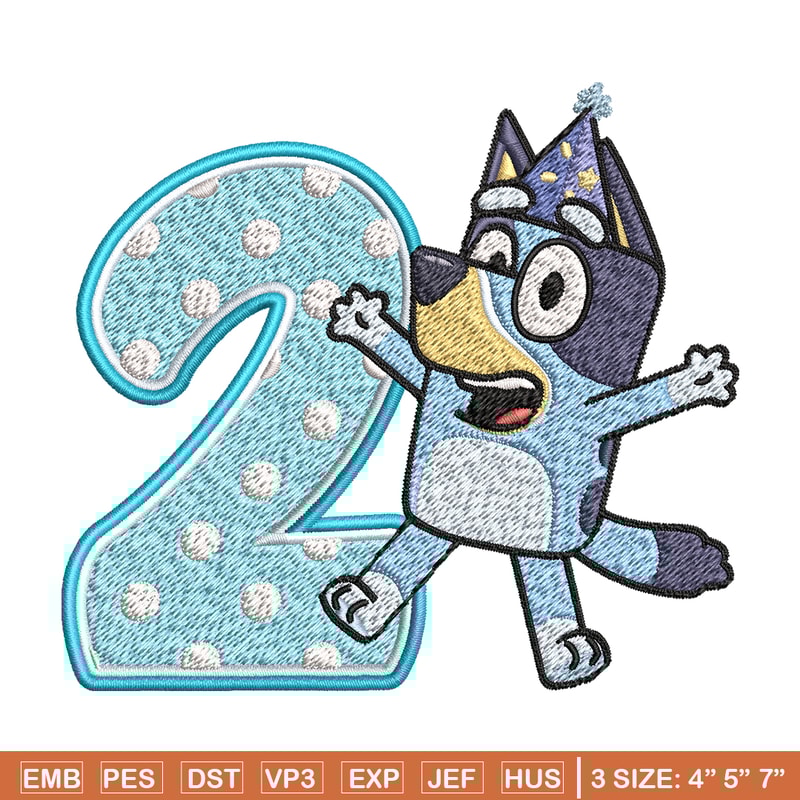 Bluey 2nd Birthday Embroidery design, Bluey Cartoon Embroidery, Disney Embroidery, Embroidery File, digital download.jpg