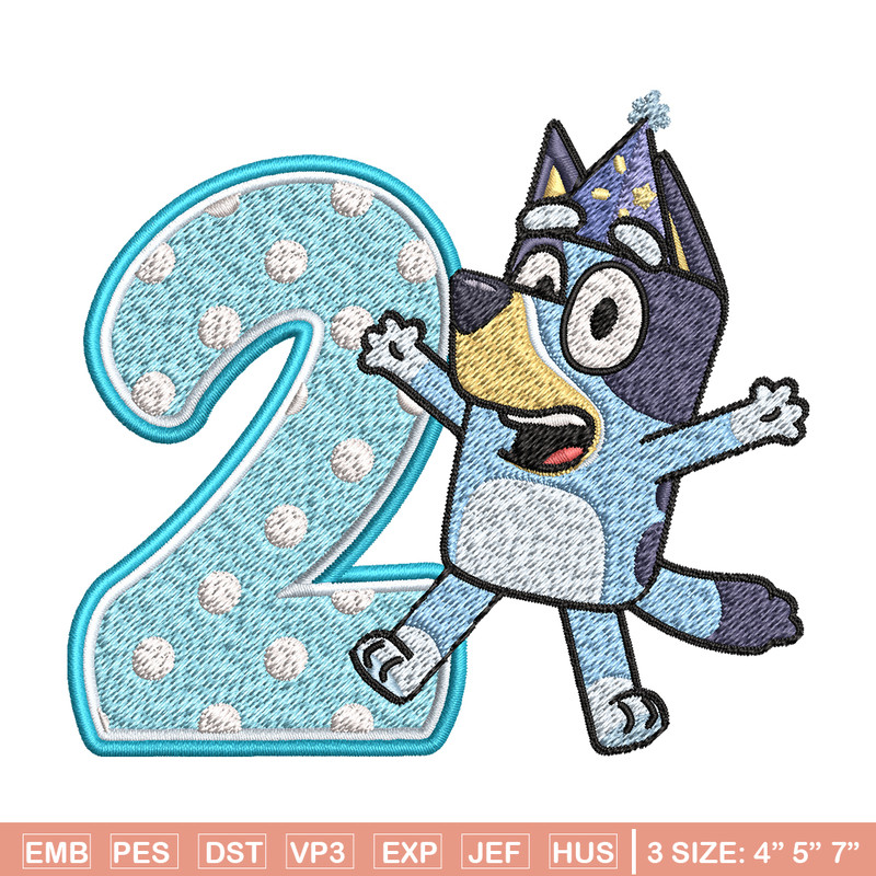 Bluey 2nd Birthday Embroidery design, Bluey Cartoon Embroidery, Disney Embroidery, Embroidery File, digital download.jpg