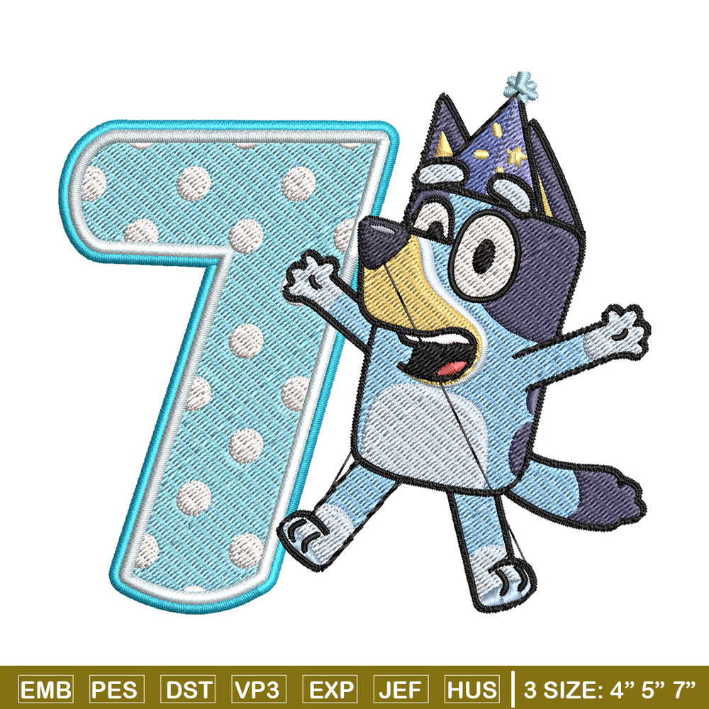 Bluey 7th Birthday Embroidery design, Bluey Cartoon Embroidery, Disney Embroidery, Embroidery File, digital download.jpg