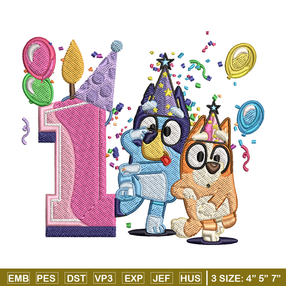 Bluey bingo 1st birthday Embroidery, Bluey birthday Embroidery, Embroidery File, cartoon design, Digital download..jpg