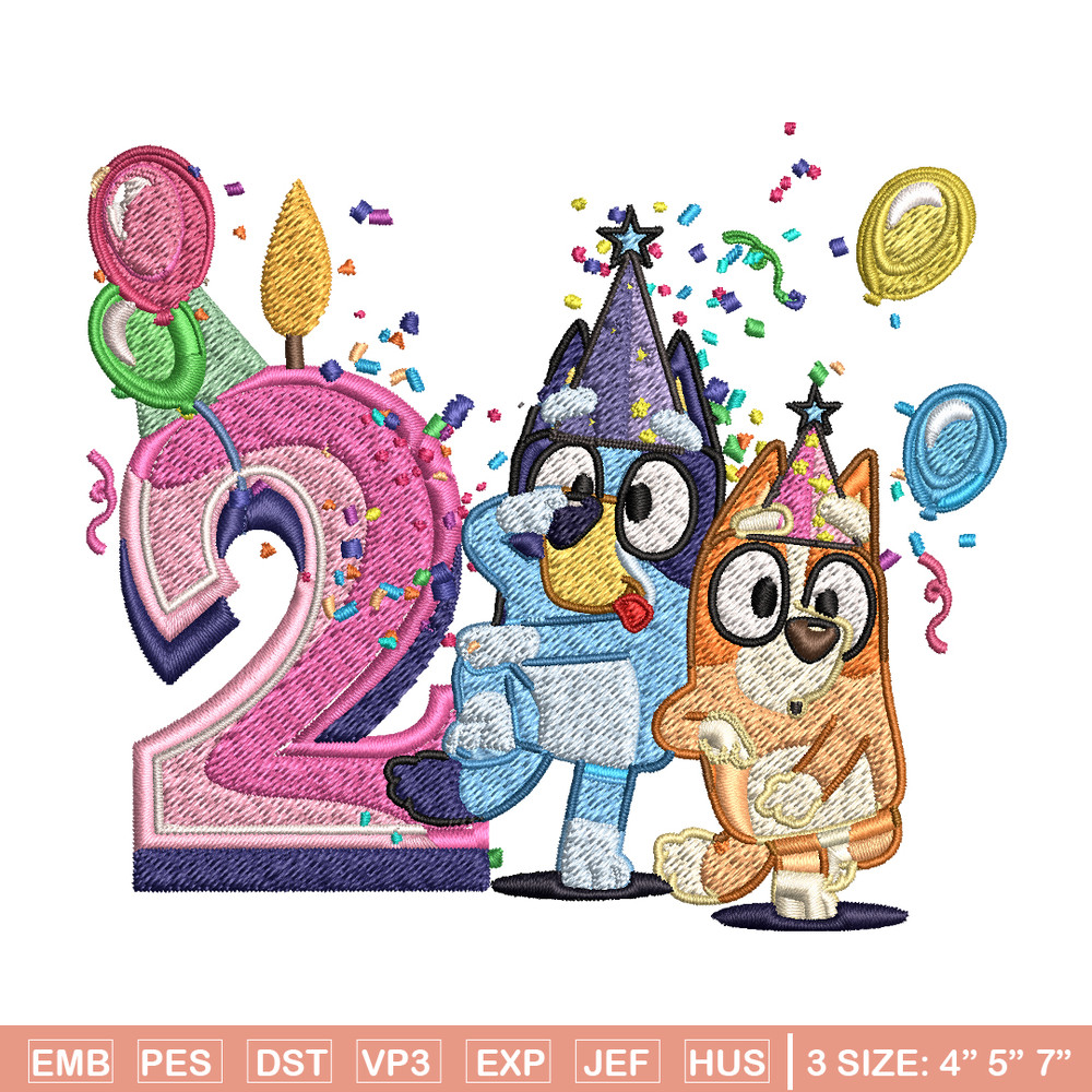 Bluey bingo 2nd birthday Embroidery, Bluey birthday Embroidery, Embroidery File, cartoon design, Instant download..jpg