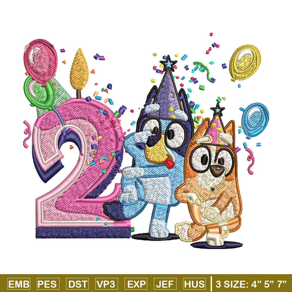 Bluey bingo 2nd birthday Embroidery, Bluey birthday Embroidery, Embroidery File, cartoon design, Instant download..jpg