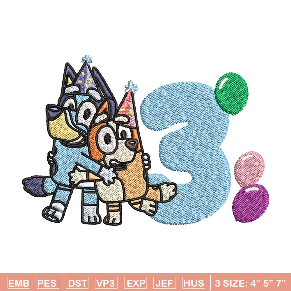 Bluey Bingo 3nd Birthday Embroidery, Bluey Cartoon Embroidery, Disney Embroidery, Embroidery File, digital download..jpg