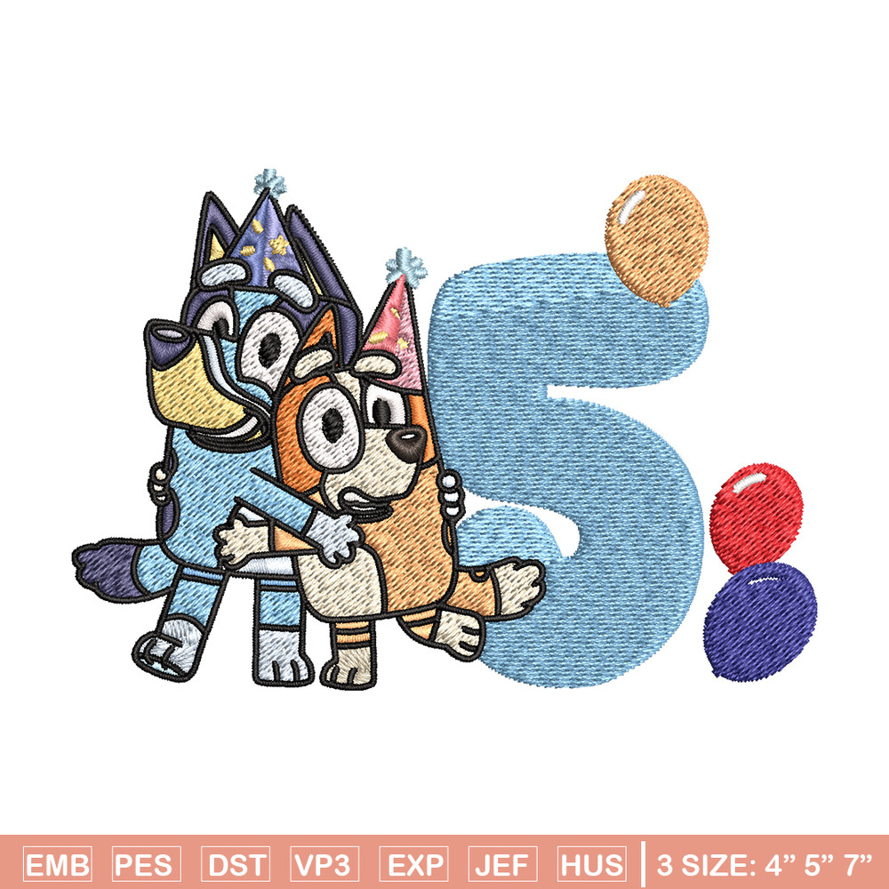 Bluey Bingo 5th Birthday Embroidery, Bluey Cartoon Embroidery, Disney Embroidery, Embroidery File, digital download..jpg