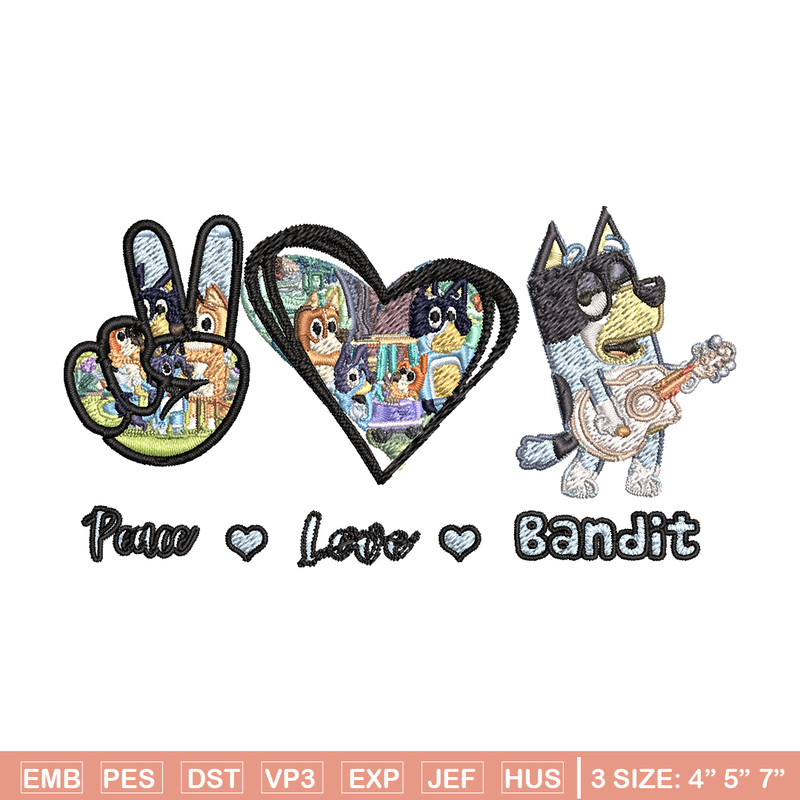Bluey Peace Love bandit Embroidery design, Bluey cartoon Embroidery, cartoon design, Embroidery File, Instant download..jpg