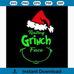 resting smiling grinch face svg, christmas svg, grinch svg, grinchmas svg, grinch face svg, grinchy green svg, santa hat
