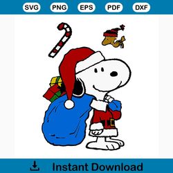 snoopy and woodstock with santa bag, christmas svg, snoopy svg, snoopy lover, woodstock svg, santa bag svg, santa svg, s