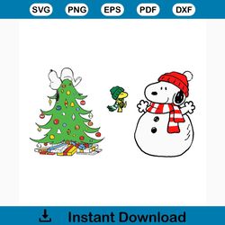 snowman snoopy and woodstock svg, christmas svg, snoopy svg, snoopy lover, woodstock svg, snowman svg, christmas tree sv