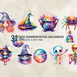 32 Cute Rainbow Witch Halloween, Halloween Svg, Cute Halloween, Halloween, Halloween Png 104